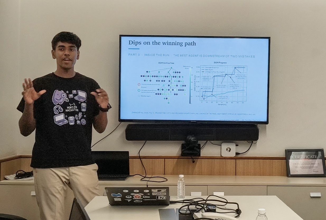 S Akash presenting 'Survival of the Fittest Agent' at ML Reading Club NCR Session 02